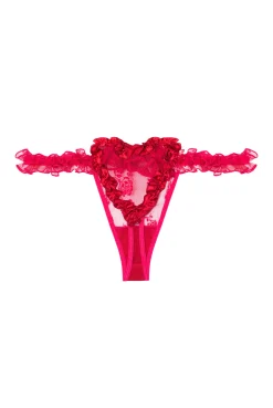 Le Petit Trou Figi Ozdobne-ROSE stringi z sercem i satyną